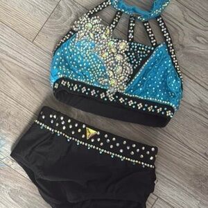 Sparkling Blue and Black Kids Dance Costume